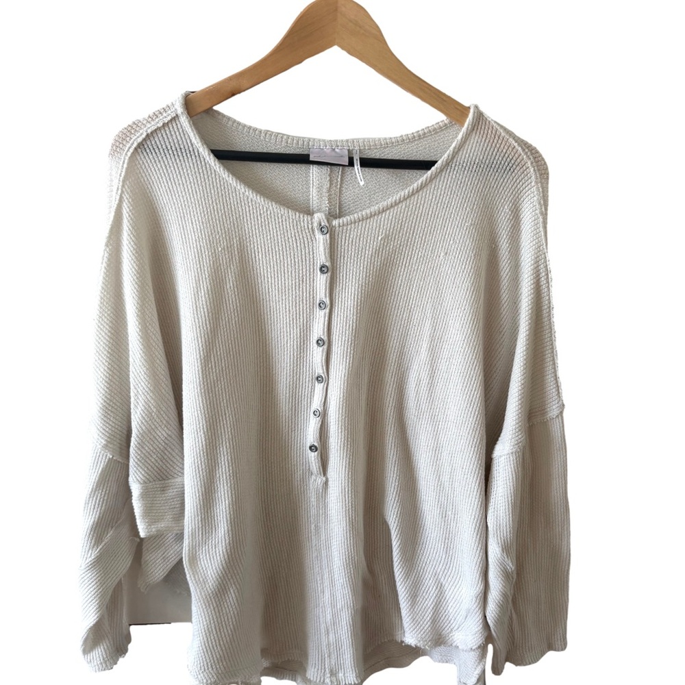 Out From Under Urban Outfitters Waffle Knit Henley Top Cream Size S